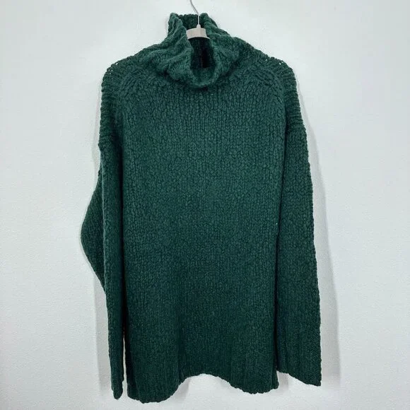 J. Crew Women's Green Oversized turtleneck sweater in textured yarn L/XL NWT - Picture 1 of 6